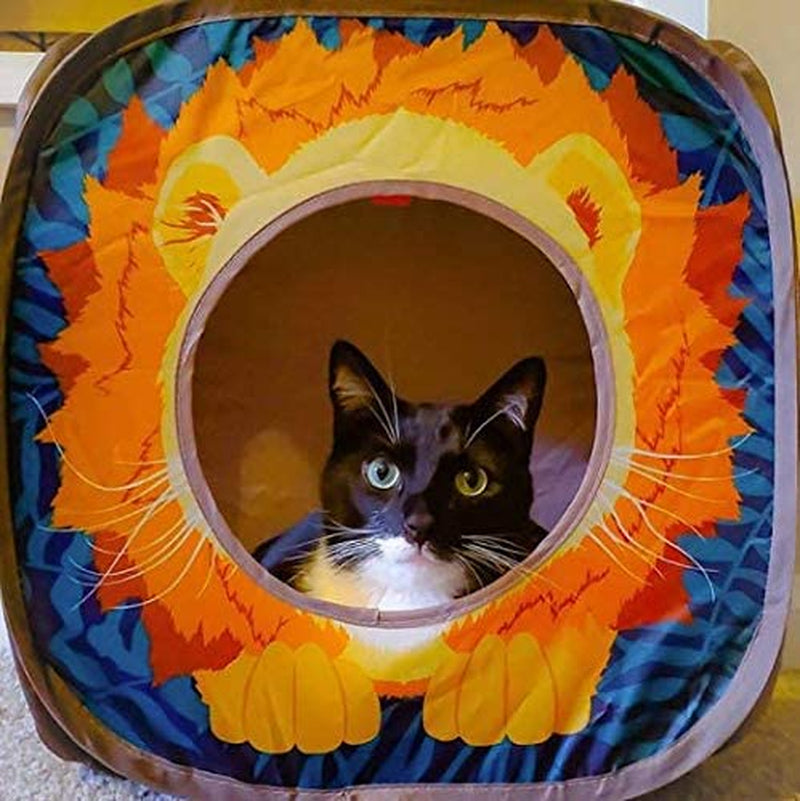 Safari Jungle Pop-Up Cat Cube, Collapsible Indoor Cat Hideout & Play Cube with Peekaboo Openings, Easy Storage, 15” X 15” X 15”