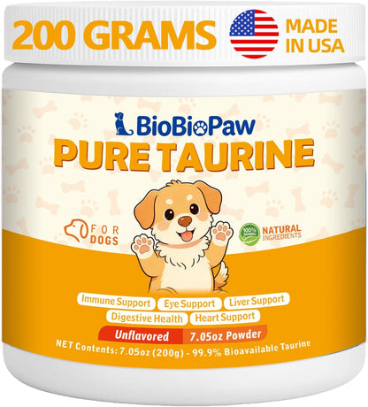 Taurine Powder for Dogs 500mg Pure Supplement Heart Immune Coat 200g