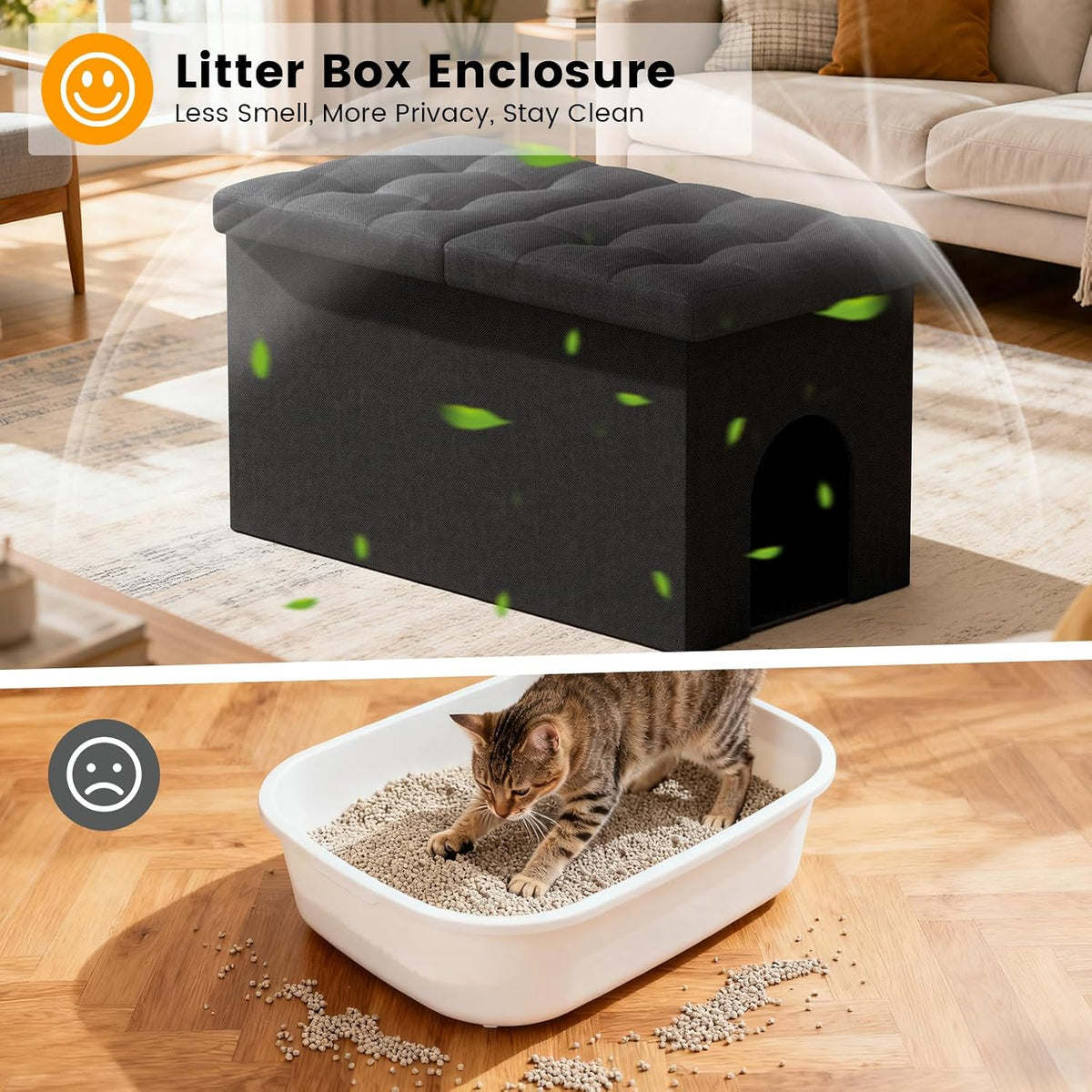 X-Large 3-in-1 Cat Litter Box Enclosure Furniture - Stylish Black Design