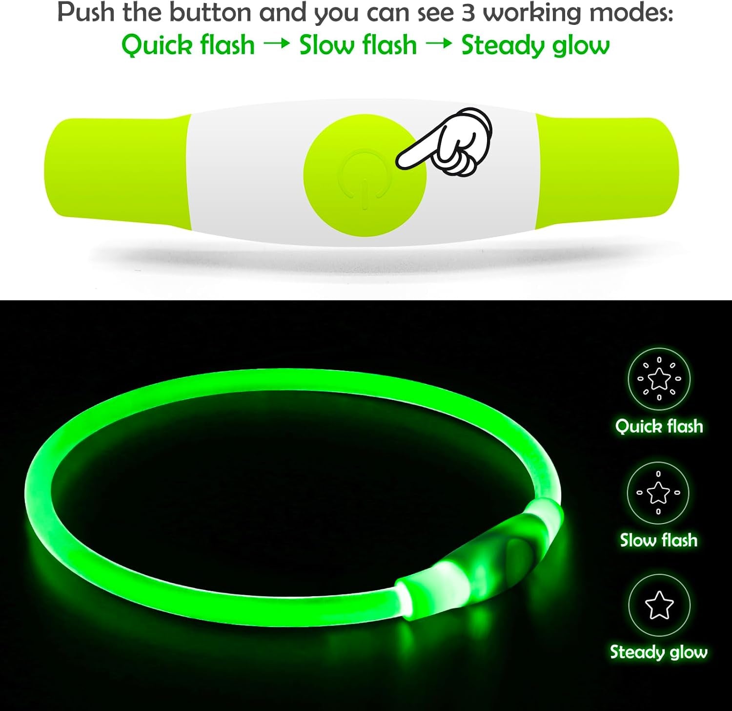 Led Dog Collar,  USB Rechargeable Flash Light up Dog Collar | Pet Safety Necklace Makes Your Beloved Dogs Be Seen at Night for Small Medium Large Dogs(Green)