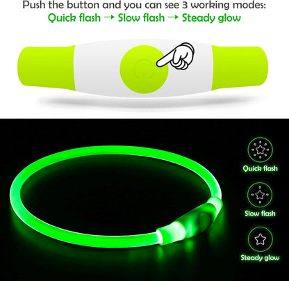 Led Dog Collar,  USB Rechargeable Flash Light up Dog Collar | Pet Safety Necklace Makes Your Beloved Dogs Be Seen at Night for Small Medium Large Dogs(Green)