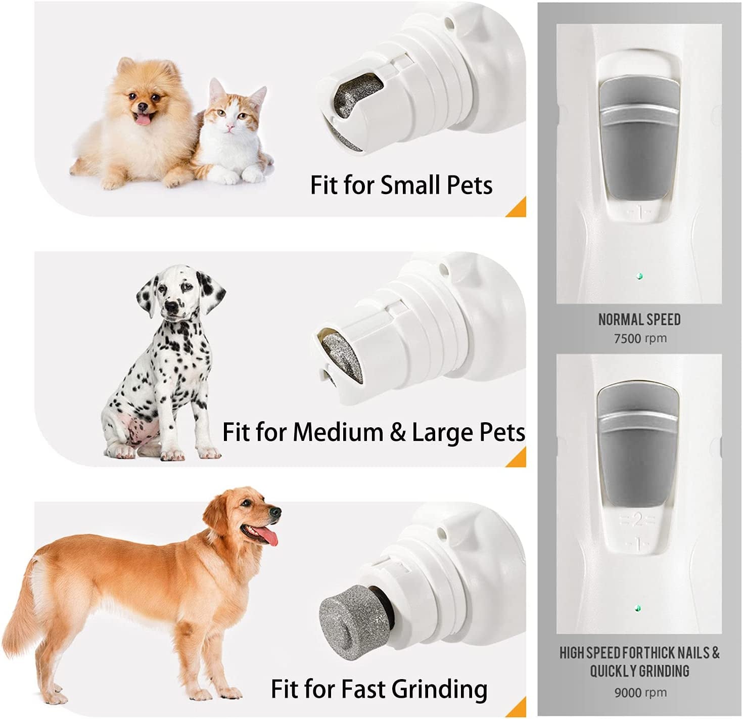Pet Nail Grinder with LED Light & 2 Grinding Heads, 2-Speed Low Noise | More Powerful Dog Nail Grinder, Pet Nail Trimmer File, Painless Paw Claw Care, Quiet Toenail Grooming Tool for L/M/S Dog Cat
