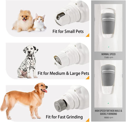 Pet Nail Grinder with LED Light & 2 Grinding Heads, 2-Speed Low Noise | More Powerful Dog Nail Grinder, Pet Nail Trimmer File, Painless Paw Claw Care, Quiet Toenail Grooming Tool for L/M/S Dog Cat